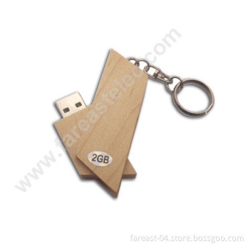 Wooden Swivel USB with Keyring Rotary USB (UW20)